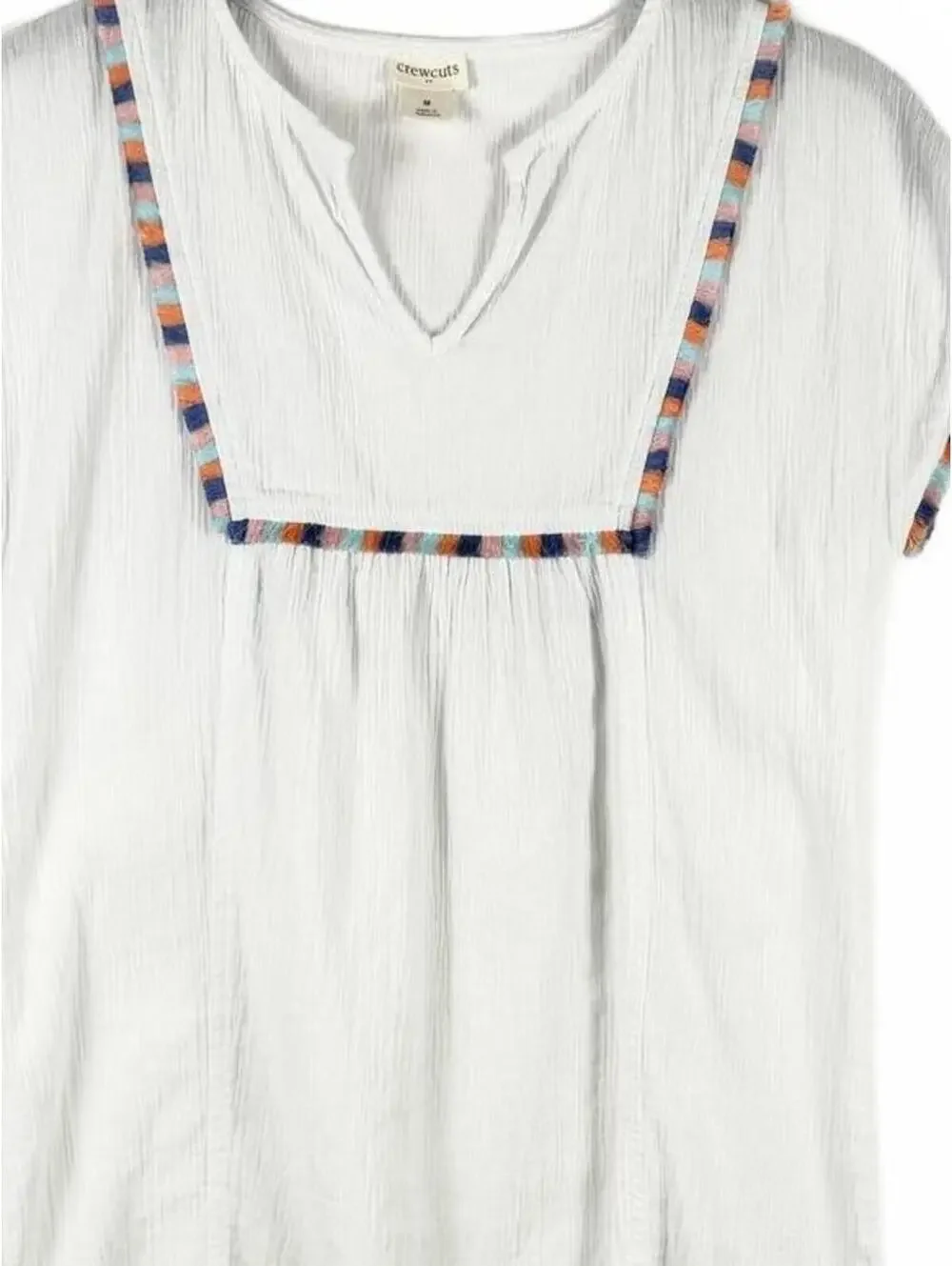Crewcuts Girls White Fringe Gauze Swim Coverup Tunic Multicolored Trim Sz Medium